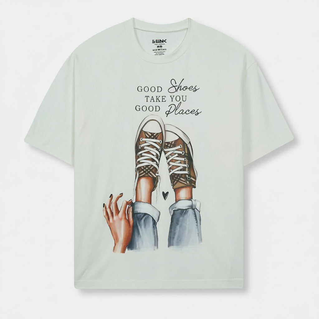 Women"Good Shoes, Good Places Tee – Off-White Edition"
