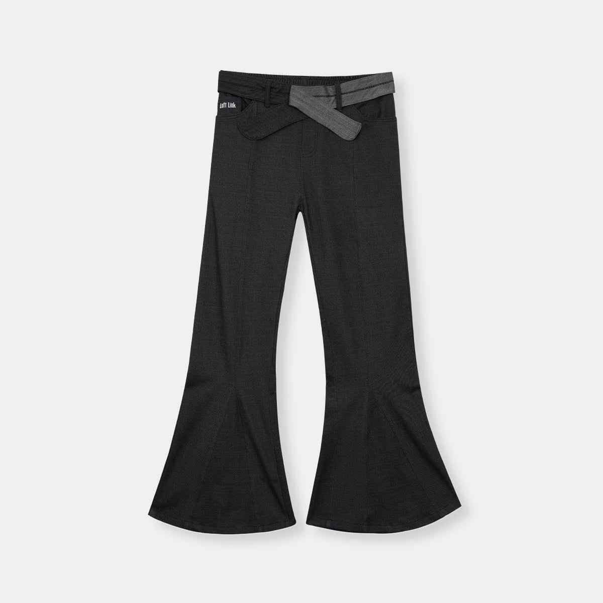 High-Waisted Flared Trousers with Contrast Belt
