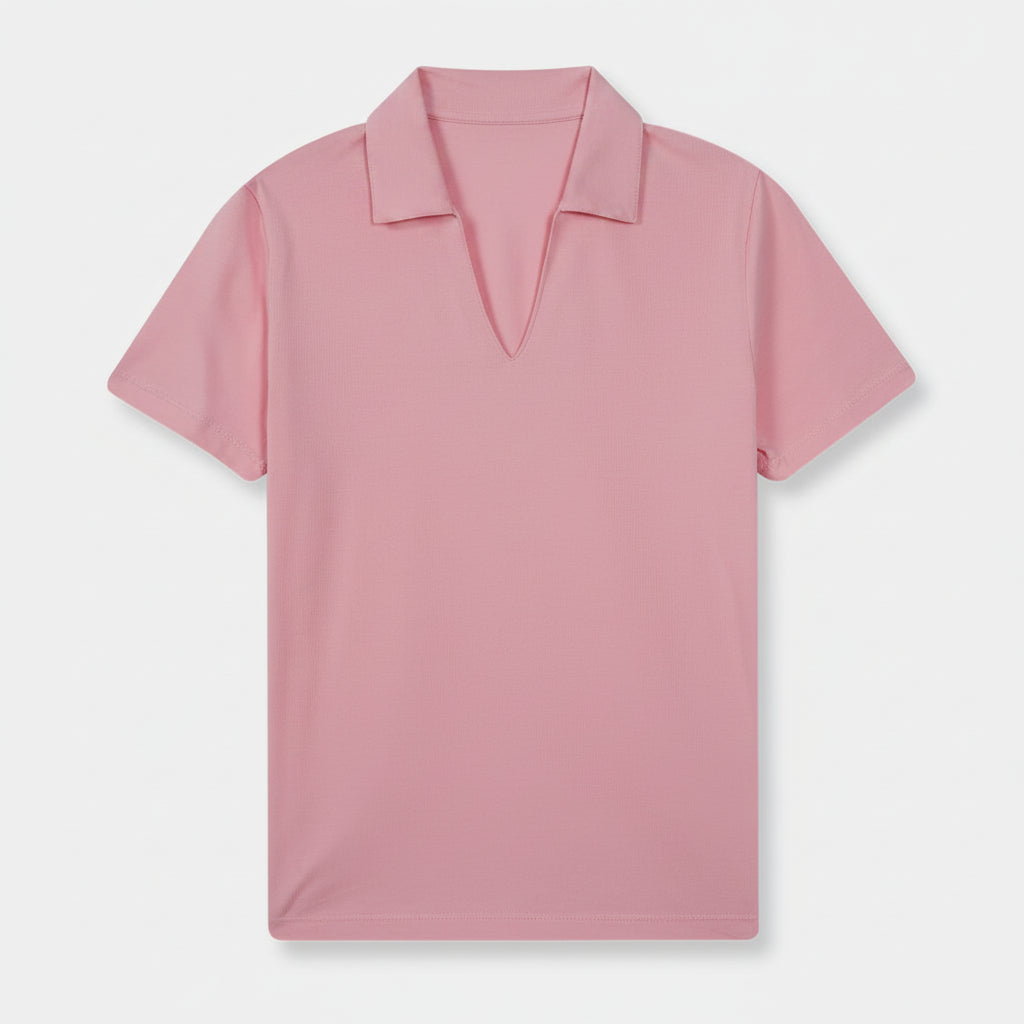 Women "Minimalist Collar Polo Tee – Soft Pink"