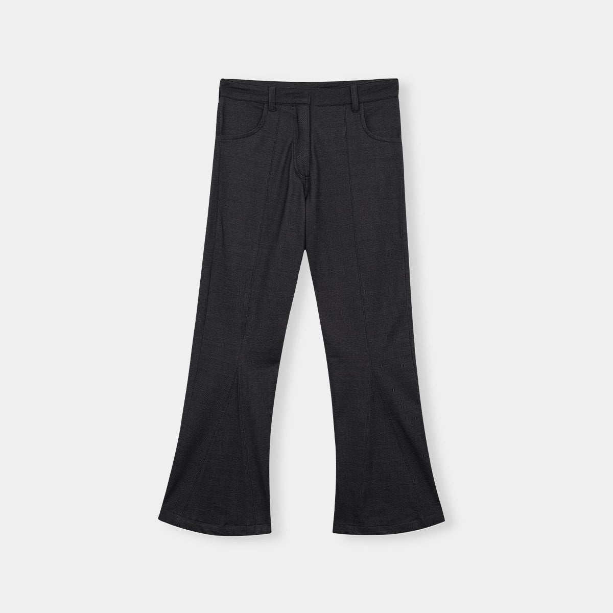 Classic Flared Jet Black Trousers with Pocket Detail