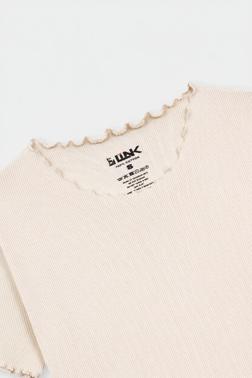 Womens Beige Ribbed Tee