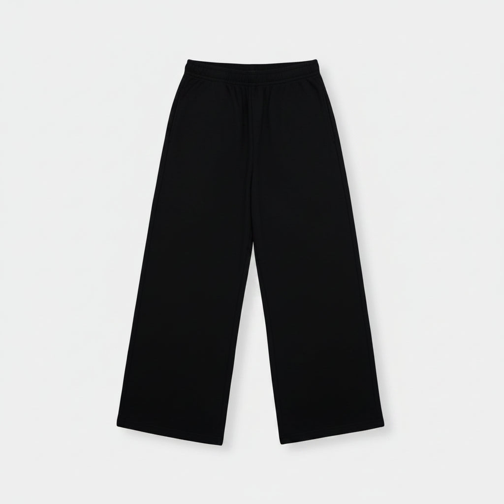 Black Wide Leg Lounge Pants With Elastic Waist & Pockets