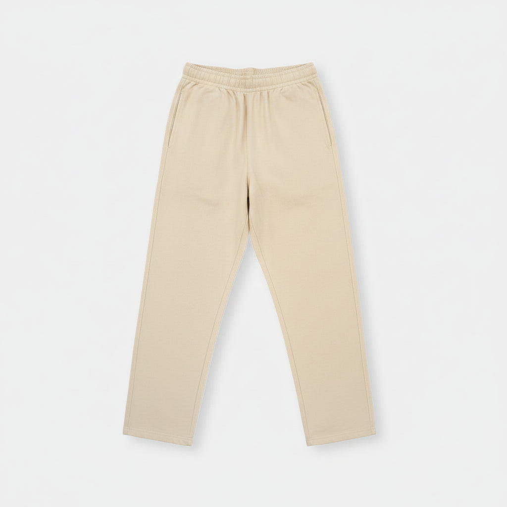 Women's Beige Cotton Lounge Pants With Elastic Waist & Pockets
