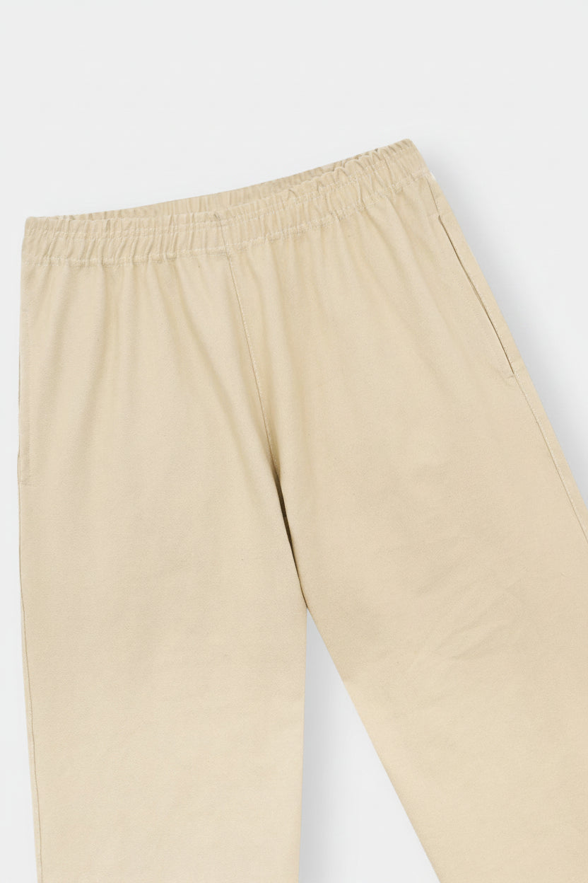Women's Beige Cotton Lounge Pants With Elastic Waist & Pockets