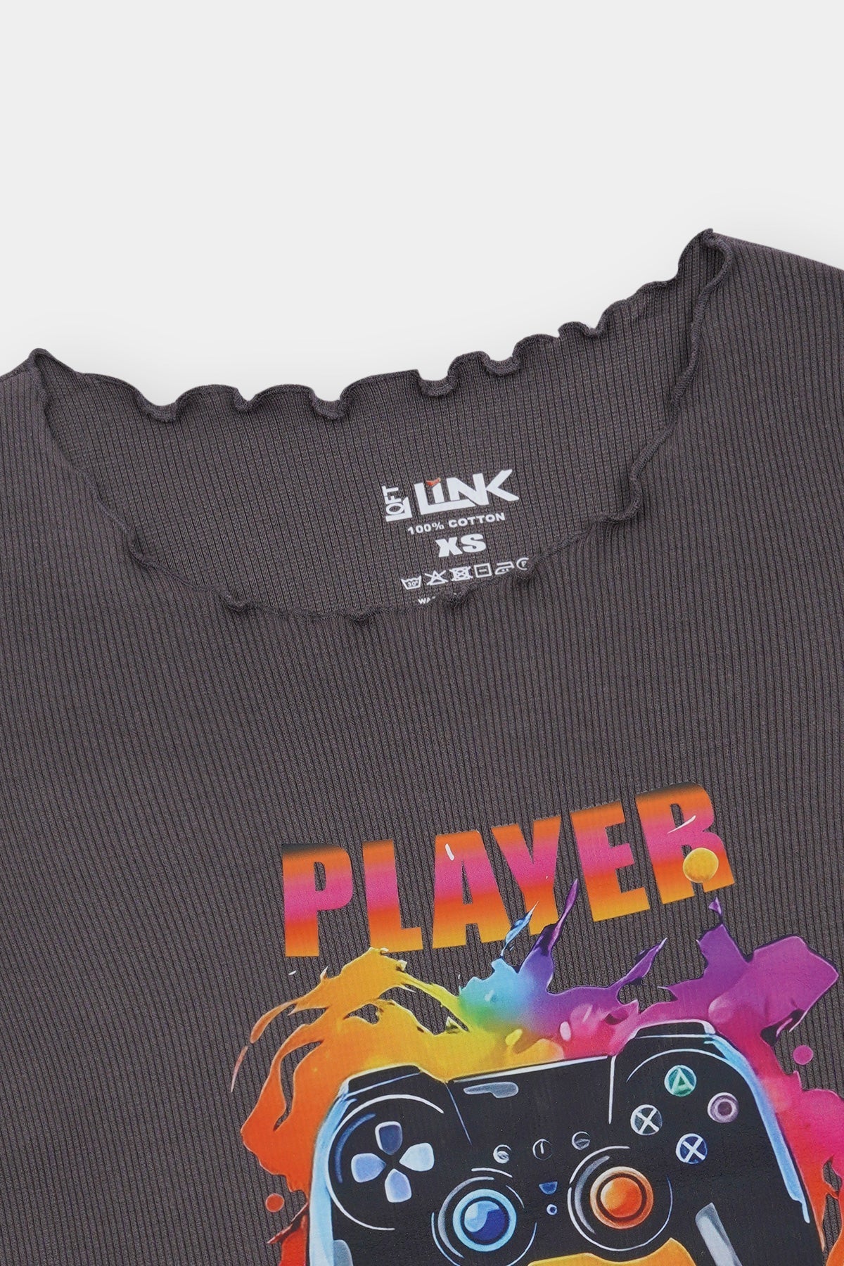 Women Charcoal Frill-Edge Gamer Tee