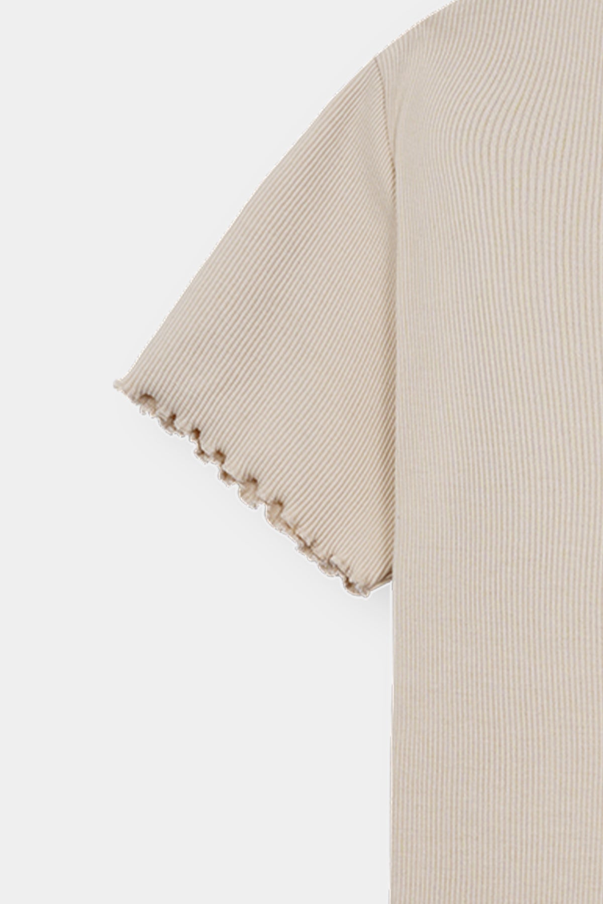 Women Beige Ribbed Lettuce Hem Tee