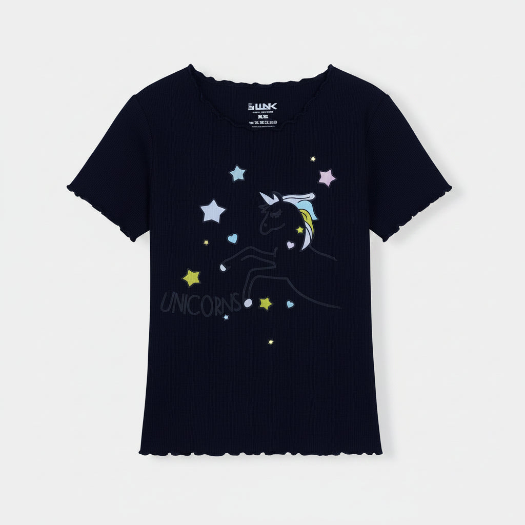 Women's Navy Frill Neck Tee