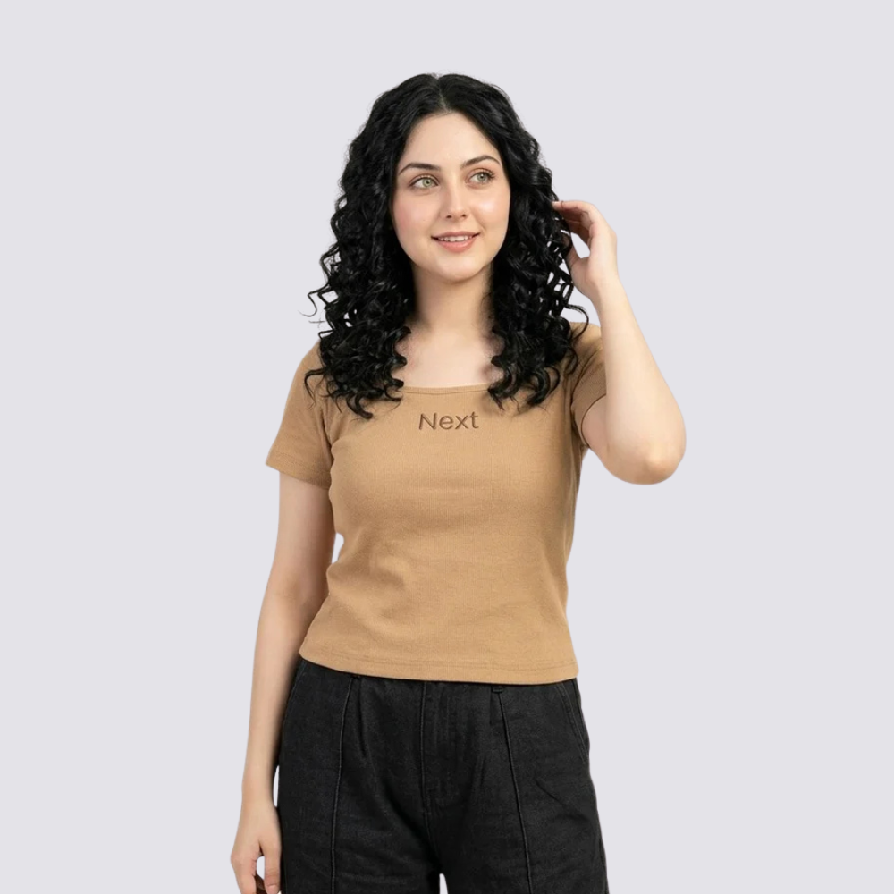 Short Sleeve Dark Olive Khaki Regular Square Neck Next Generation Print T-Shirt