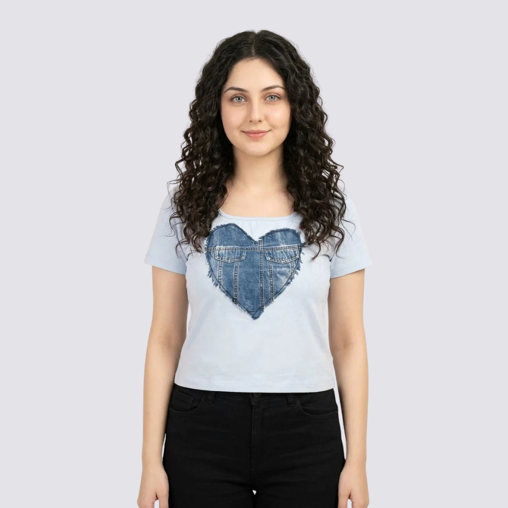 Womens Chested Denim Pocket Print Shirt