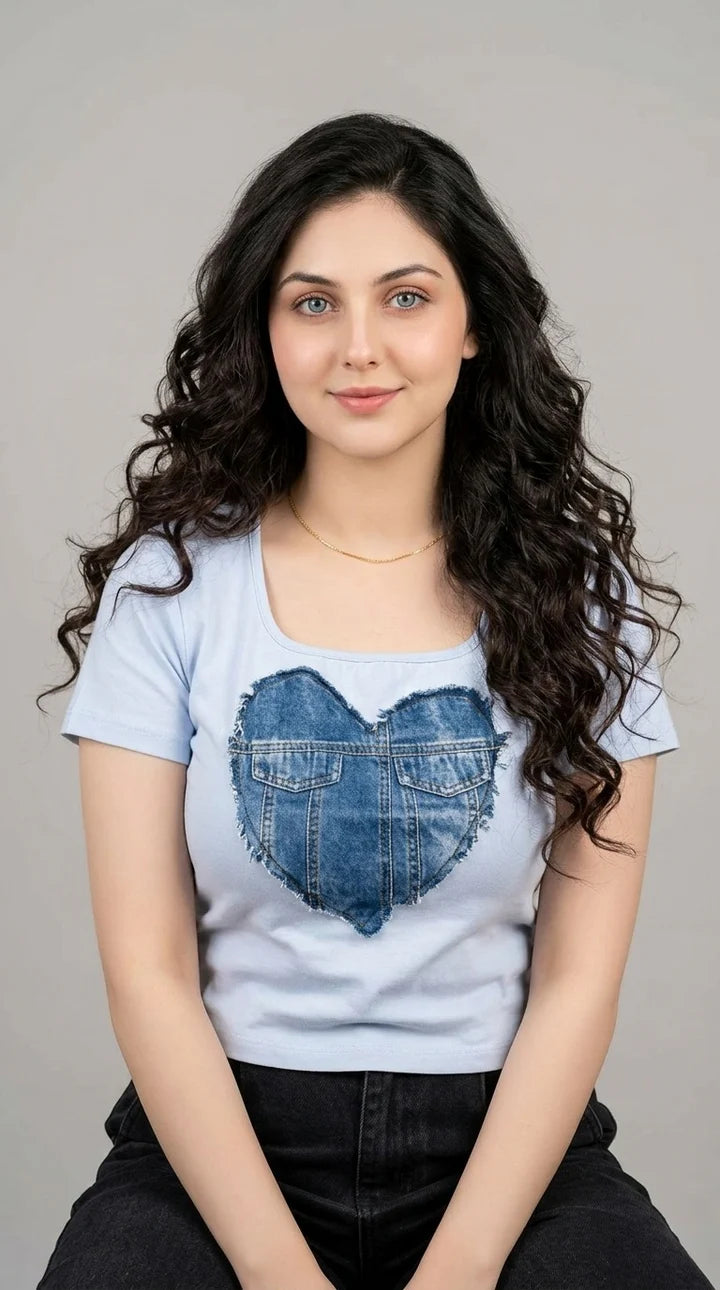 Womens Chested Denim Pocket Print Shirt