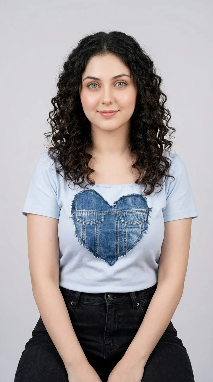Womens Chested Denim Pocket Print Shirt
